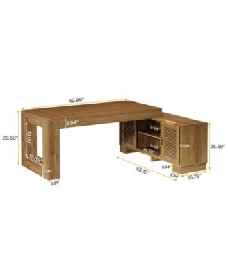 63-Inch L-Shaped Wood Executive Desk with Storage Cabinets & 2-Tier Shelf, Modern Business Workstation