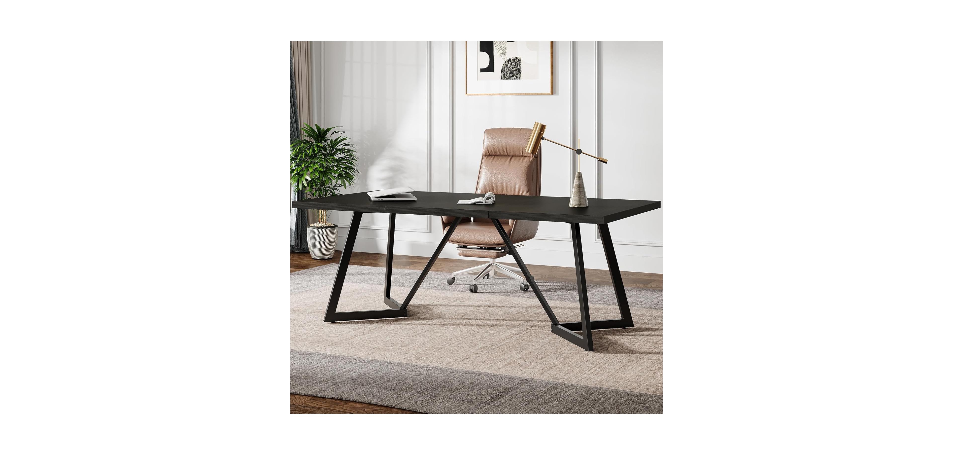 Tribesigns Large Black Computer Desk, Metal Frame Office Workstation with Rectangular Writing Table for Home Office