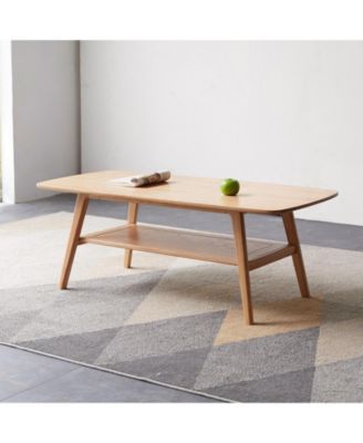 Solid Wood Center Table with Storage Shelf in Natural Finish