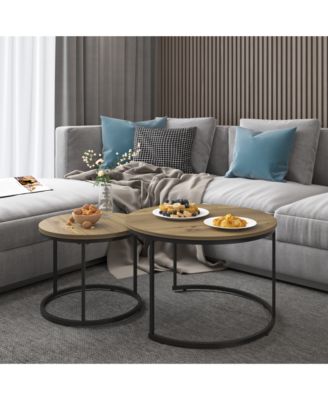 Industrial Nesting Coffee Table Set of 2 with Wood Finish and Metal Frame