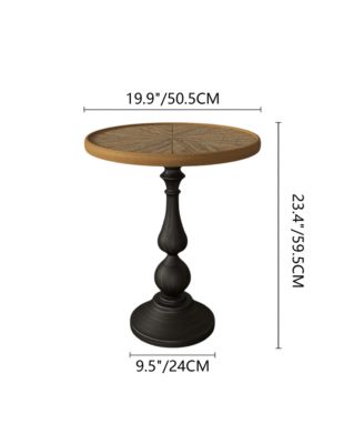 Retro French Country Wooden End Table with Round Pedestal Base