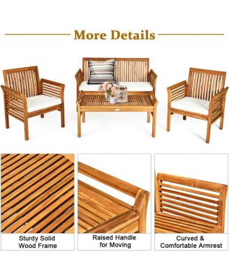 8 PCS Outdoor Acacia Wood Sofa Furniture Set Cushioned Chair Coffee Table Garden