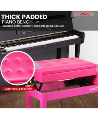 Duet Piano Bench 3.5 Inch Padded Cushioned Stool Wooden Heavy Duty Musician Chair w Storage