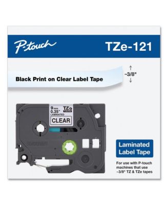 TZE121 0.35 in. x 26.2 ft. TZe Standard Adhesive Laminated Labeling Tape - Black on Clear