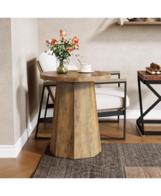 Farmhouse Round End Table, Wooden Couch Side Table with Octagonal Base