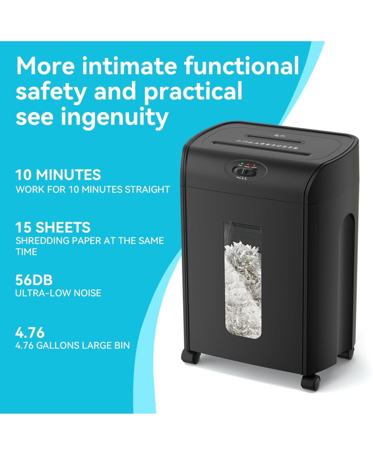 Mondawe 15-Sheet Cross Cut Paper Shredder, 4.76 Gallon Heavy Duty Ultra Quiet Shredder