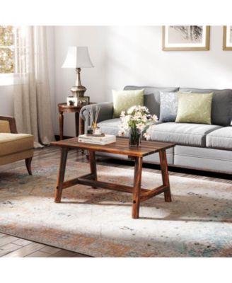 Outdoor Coffee Table with Slatted Rectangle Top, Garden Side Table