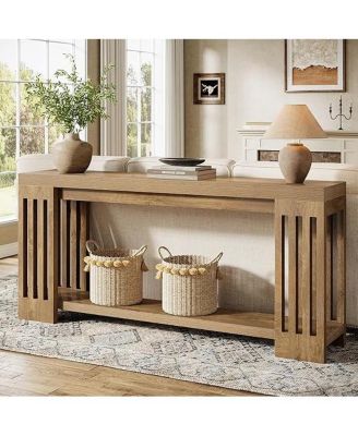 2-Tier Extra Long Entryway Table, 70.9-Inch Farmhouse Console Table with Vertical Stripe Legs