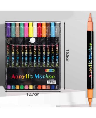 24 Colors Acrylic Paint Markers, Soft-Tip Double-Ended Marker for Stone, Ceramic, Metal, Glass, Rock Painting and DIY Crafts Art Supplies
