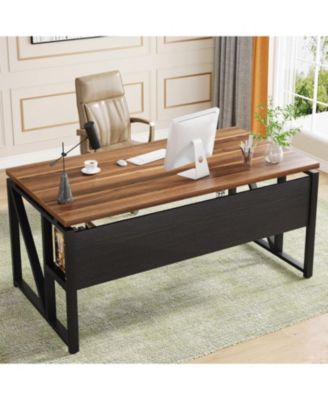 55 inches Computer Desk with Bottom Storage Shelf Home Office Desk Writing Table for Workstation