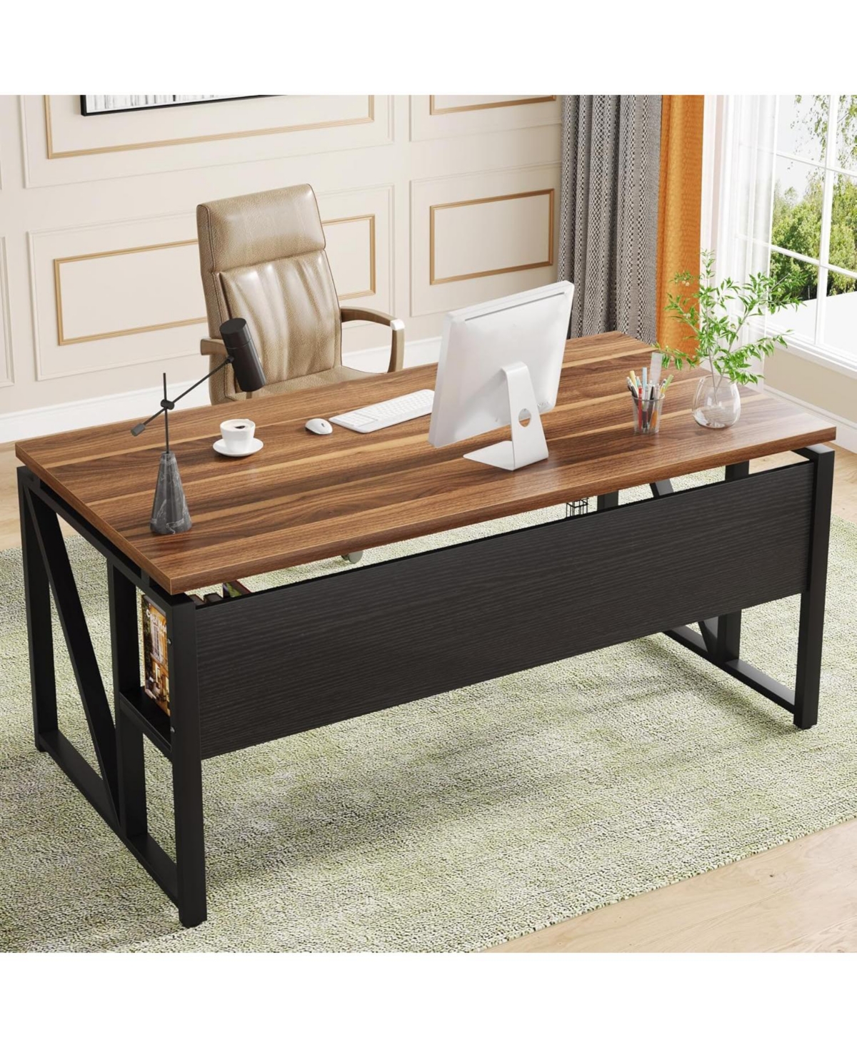 Tribesigns 55 inches Computer Desk with Bottom Storage Shelf Home Office Desk Writing Table for Workstation