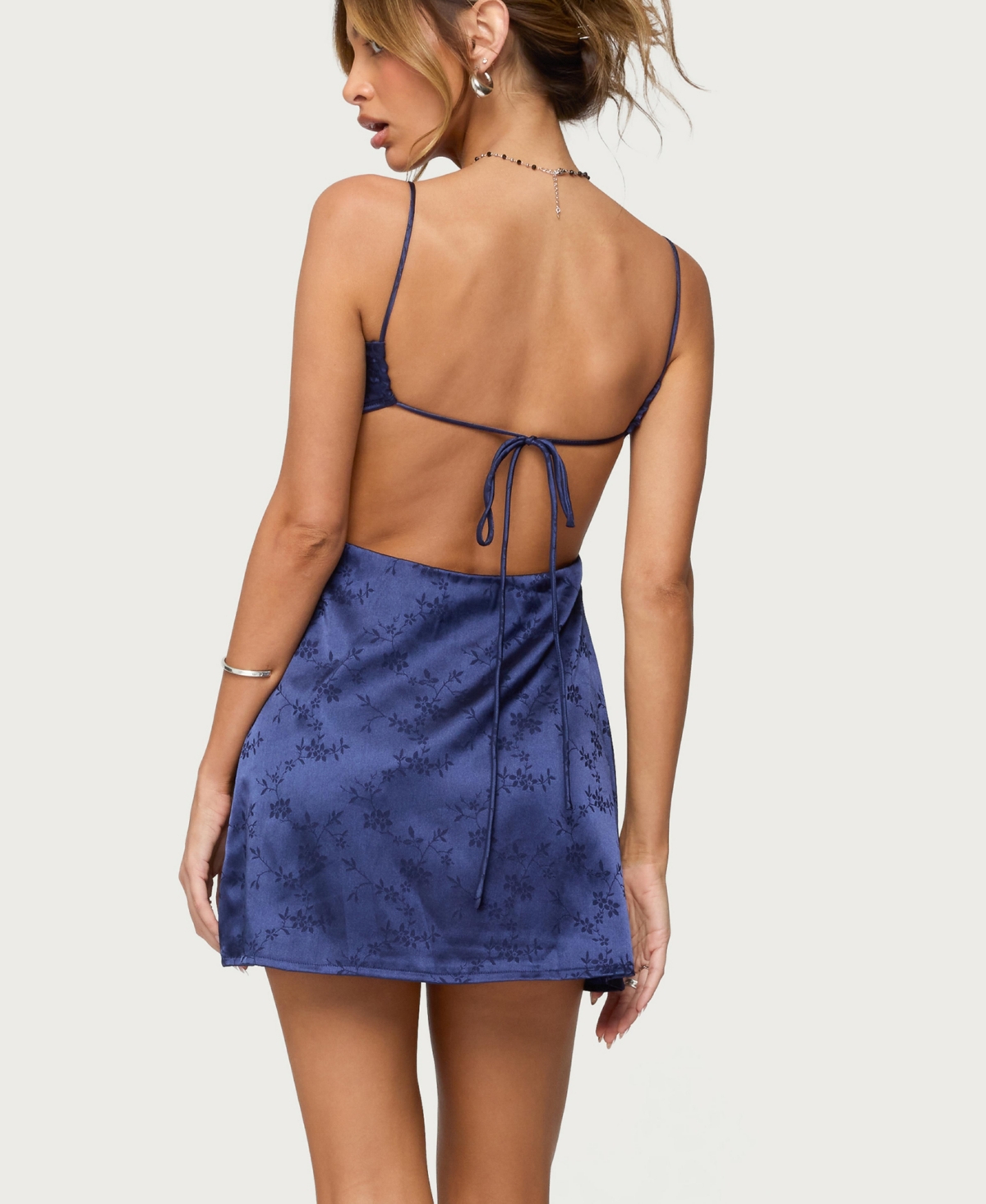 Edikted Women's Kara Embroidered Satin Effect Mini Dress