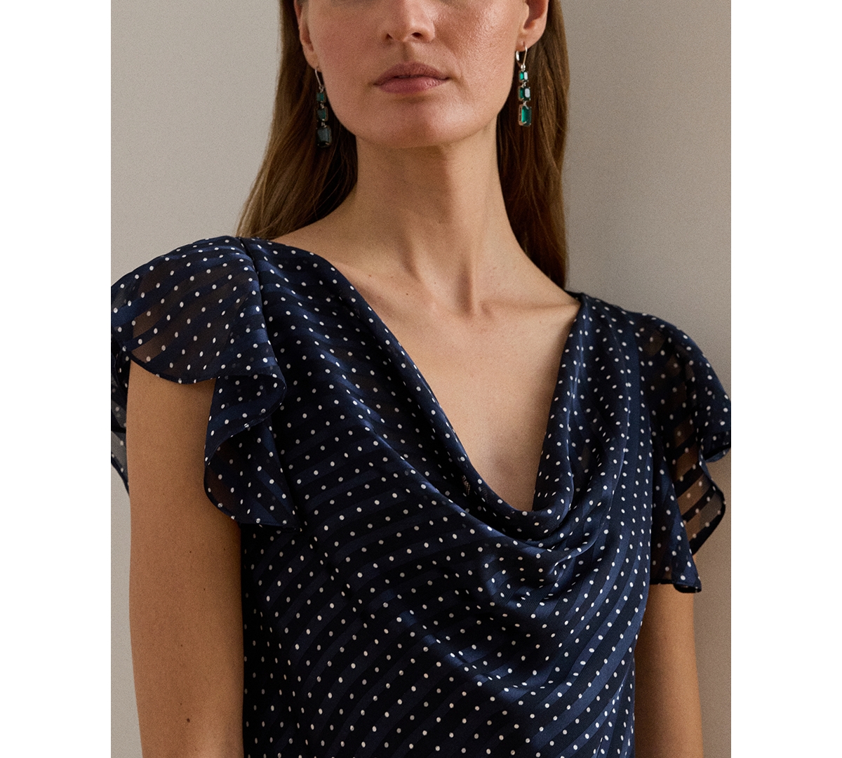 Lauren Ralph Women's Polka-Dot Burn-Out Satin Cowlneck Gown