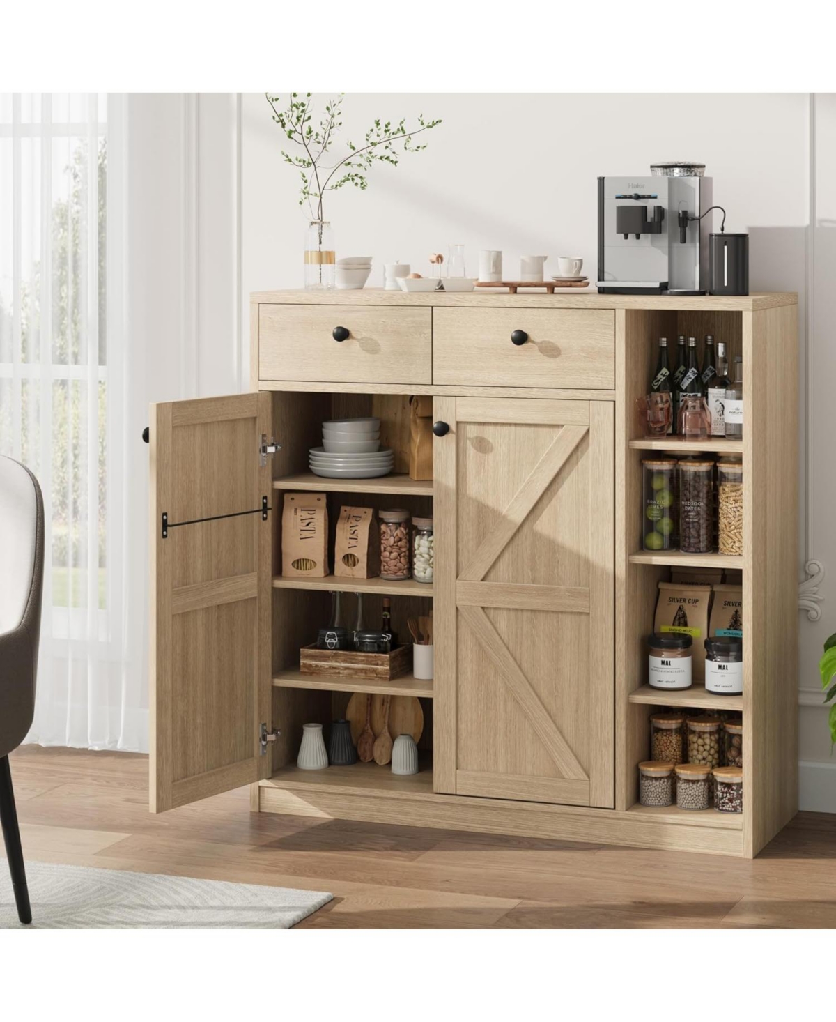 gaomon 42" Tall Engineered Wood Doors, Drawers, 4-Tier Design and Adjustable Shelves Shoe Cabinet