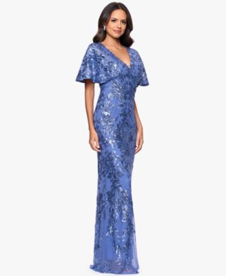 Petite Sequin Detail V-Neck Long Sheath Dress