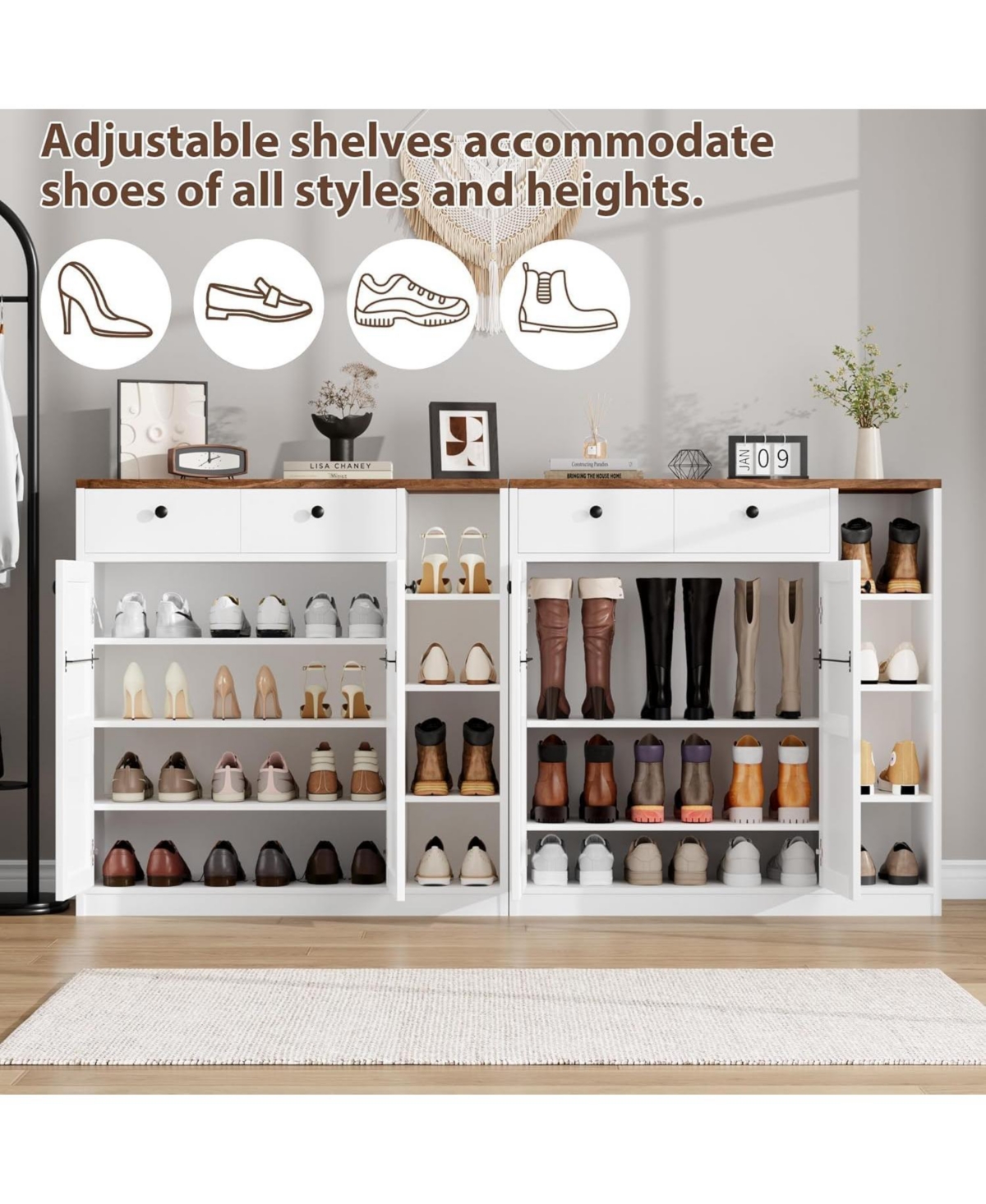 gaomon 42" Tall Shoe Storage Cabinet with Doors and Drawers, Modern 4-Tier Shoe Organizer, 3 Adjustable Shelves, Entryway Shoe Rack Cabinet