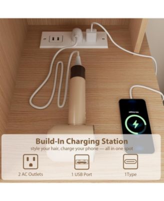 Vanity Desk with Sliding Mirror & Lights, 4 Drawers, 7 Shelves, Charging Station, Stool Included, 3 Lighting Modes, Modern Makeup Vanity