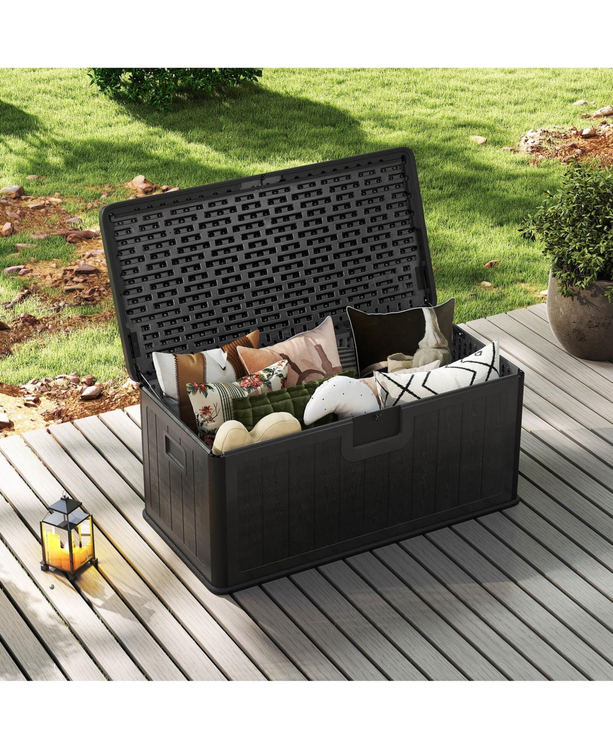 Costway Storage Box with Lockable Design & Gas Strut Handle 2 Person Bench Garden Organizer