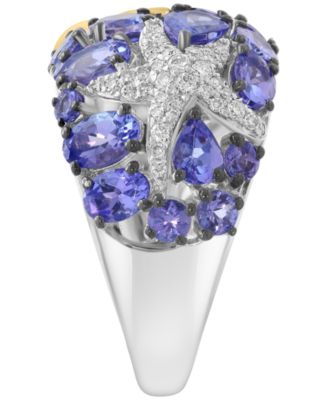 Tanzanite (3-3/8 ct. t.w.) & Diamond (1/5 ct. t.w.) Ring in Sterling Silver with Gold Plating