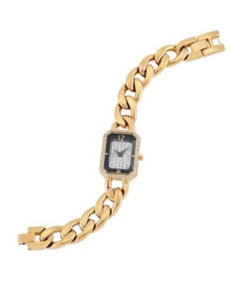 Womens 14K Gold-Plated Rectangular Link Bracelet Watch-Crystal Studded Face
