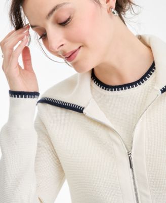Women's Tipped Collared Zip-Up Cardigan, Macy's Exclusive