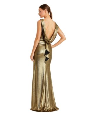 Women's Metallic Jersey Cowl Back Column Gown