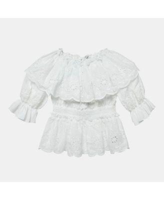 Women's White Broderie Anglaise Cotton Ruffled Top
