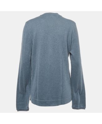 Men's Blue Cotton Knit Crew Neck Long Sleeve Sweatshirt