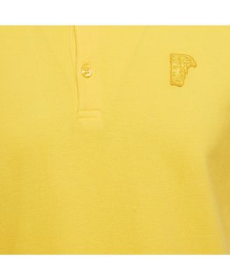 Men's Collection Yellow Medusa Applique Detail Cotton Polo T-Shirt
