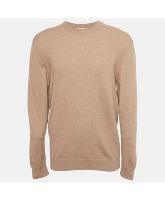 Men's Brown Leather Trim Cashmere Knit Sweater