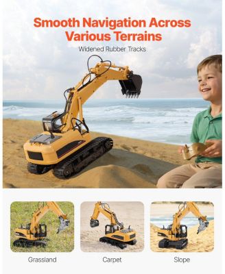 Remote Control Excavator Toy, 15-Channel 1:14 Scale RC Digger with Metal Shovel, Lights & Sounds, 3-in-1 Construction Vehicle for Kids