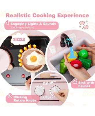 Kids Kitchen Playset with Light up Stove & Cooking Sounds Oven Sink Faucet