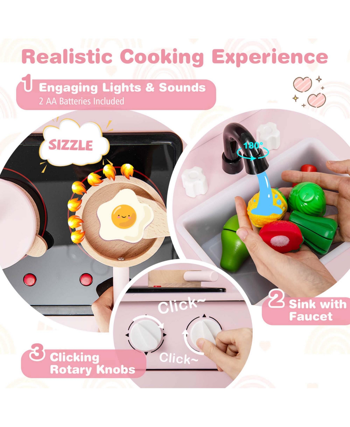 Costway Kids Kitchen Playset with Light up Stove & Cooking Sounds Oven Sink Faucet