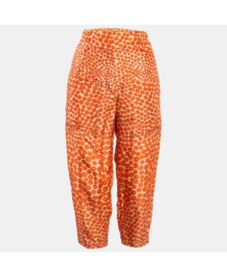 Women's Orange Ditsy Floral Print Silk Trousers