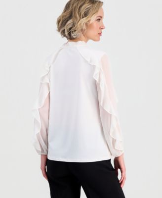 Women’s Tie-Neck Ruffle-Long-Sleeve Top