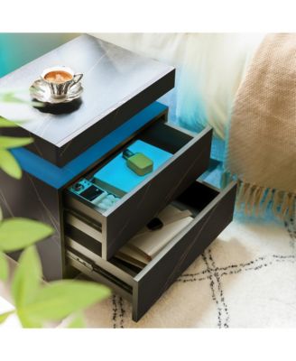 Modern LED Nightstand with 2 Drawers Bedside Table