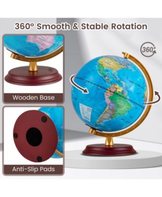 8 Inch LED Illuminated World Globe With Wooden Base And USB Power Cord