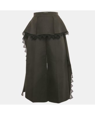 Women's Cotton And Silk Lace Trim Wide Leg Trousers