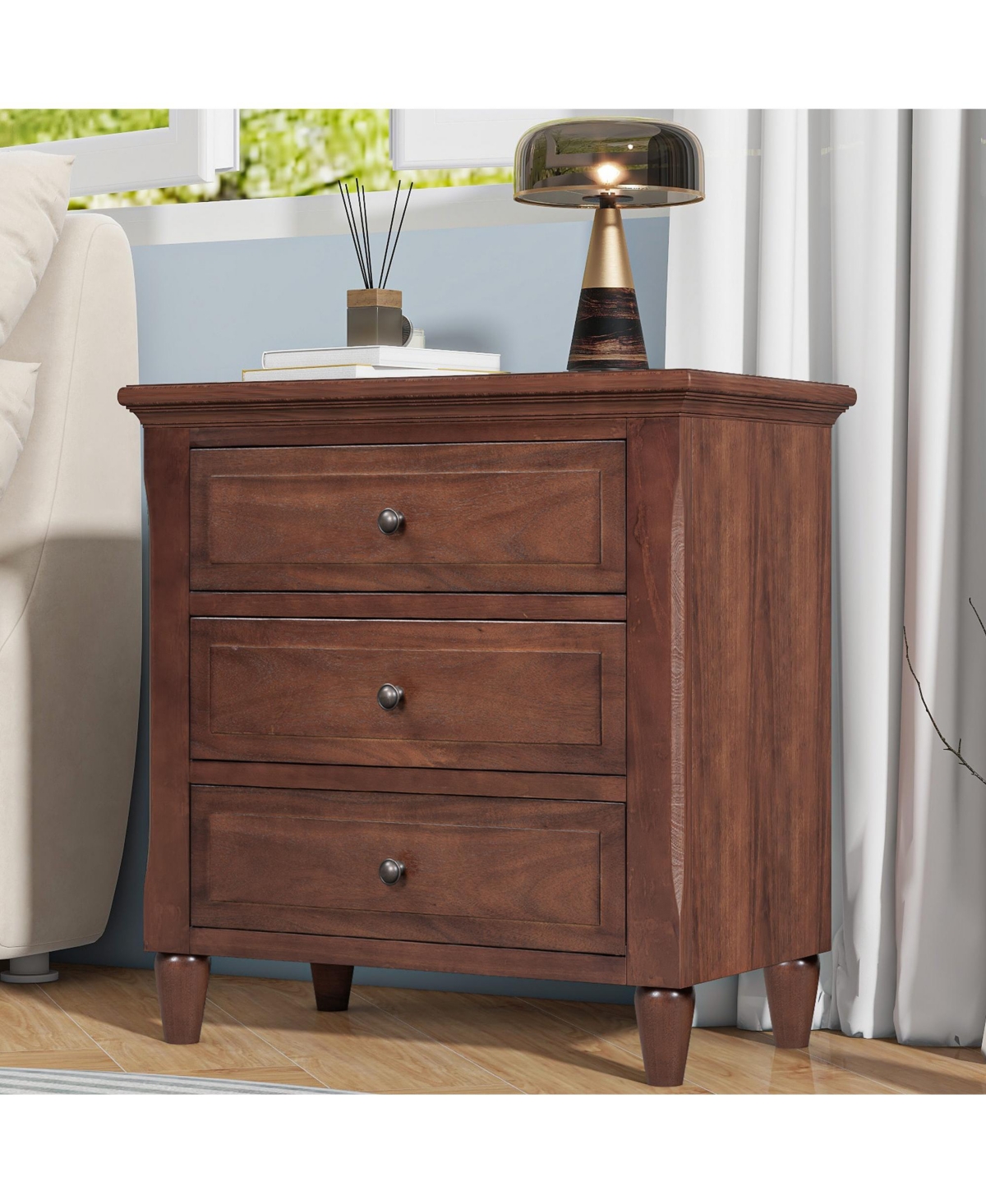 sumyeg 3 Drawer Nightstand Smooth Gliding Rails and Metal Handles