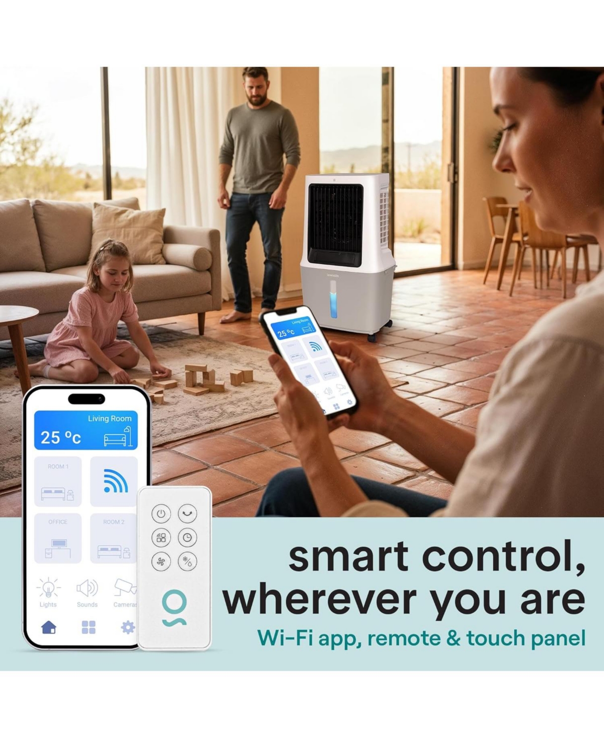 SereneLife Portable Swamp Cooler Air Conditioner - 2500 Cfm Airflow, 8 Gallon Water Tank Portable Evaporative Air Cooler for Room & Outdoors.