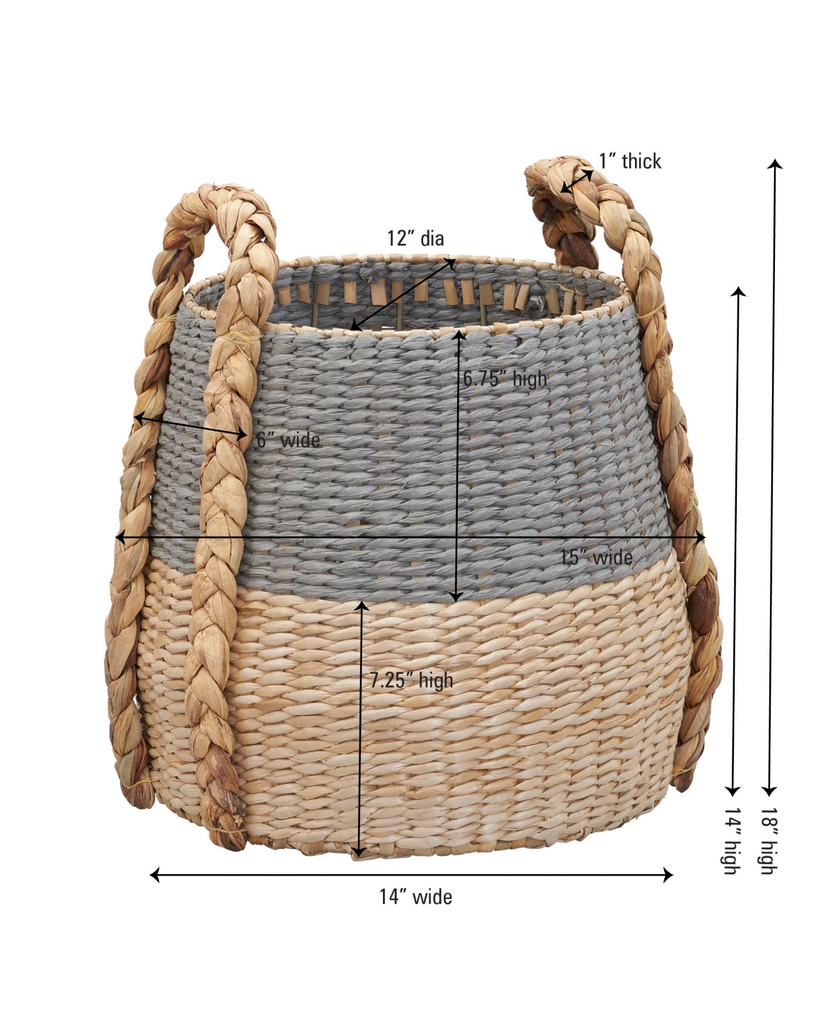 Household Essentials Cattail and Paper Terra Basket, Natural and Black