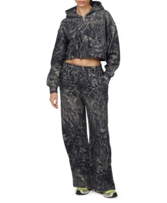 Women's Woodland Blackout Camo Crop Zip Hoodie