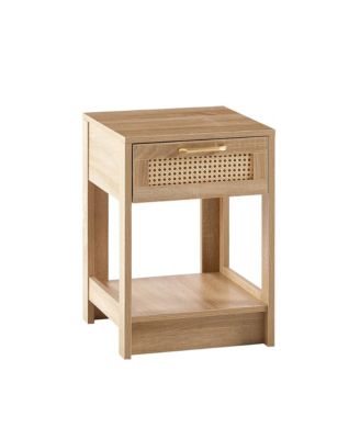 Modern Rattan End Table with Drawer Nightstand Side Table