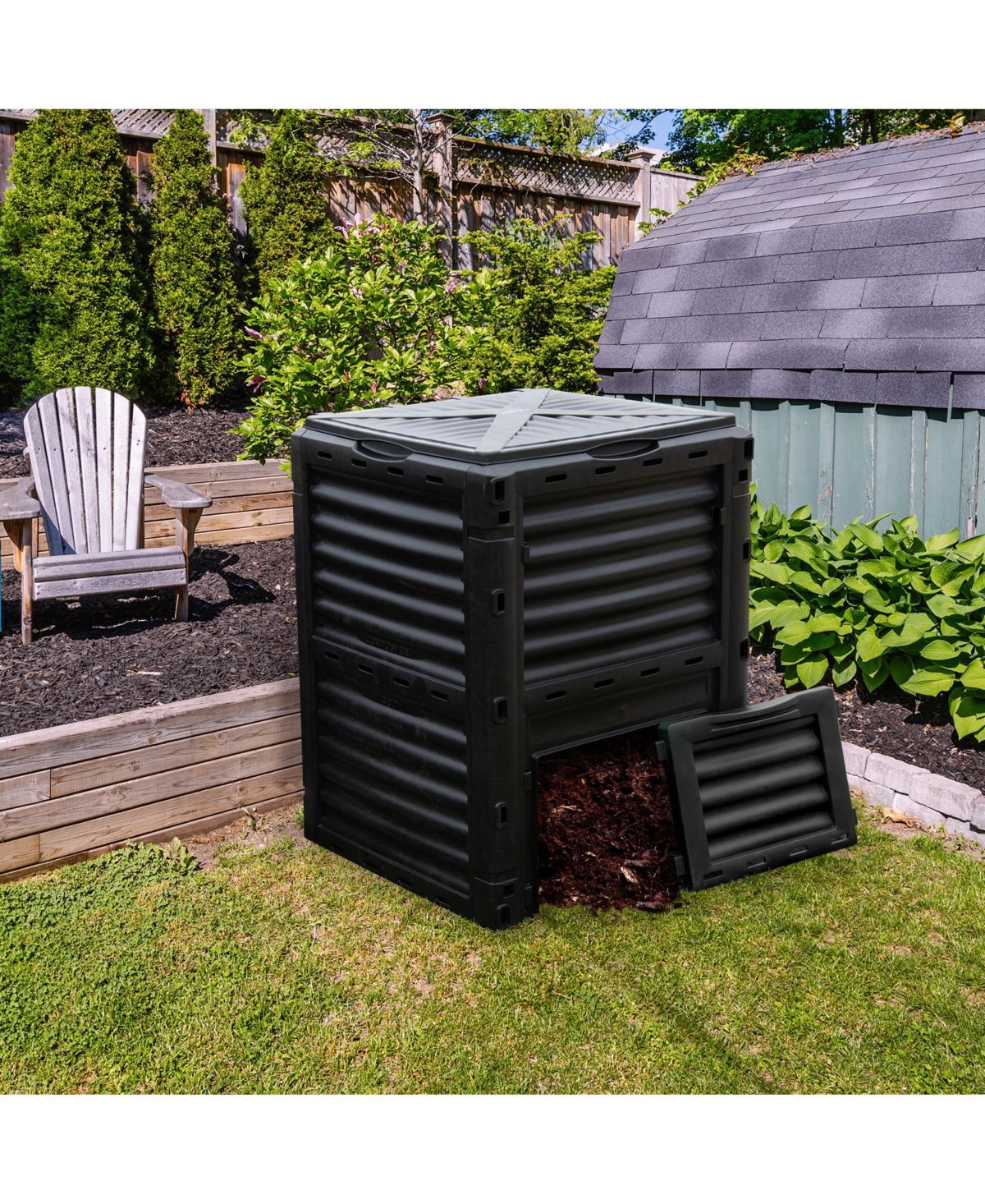 Sugift 80-Gallon Outdoor Composter with Large Openable Lid and Bottom Exit Door