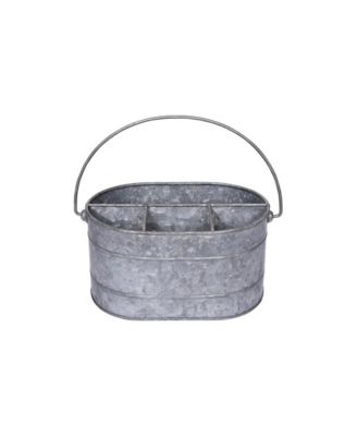 Galvanized Metal Storage Caddy with 4 Compartments and Handle, Grey