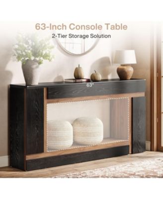 63" Wooden Console Table – 2-Tier Narrow Rectangular Sofa Table for Entryway, Behind Couch