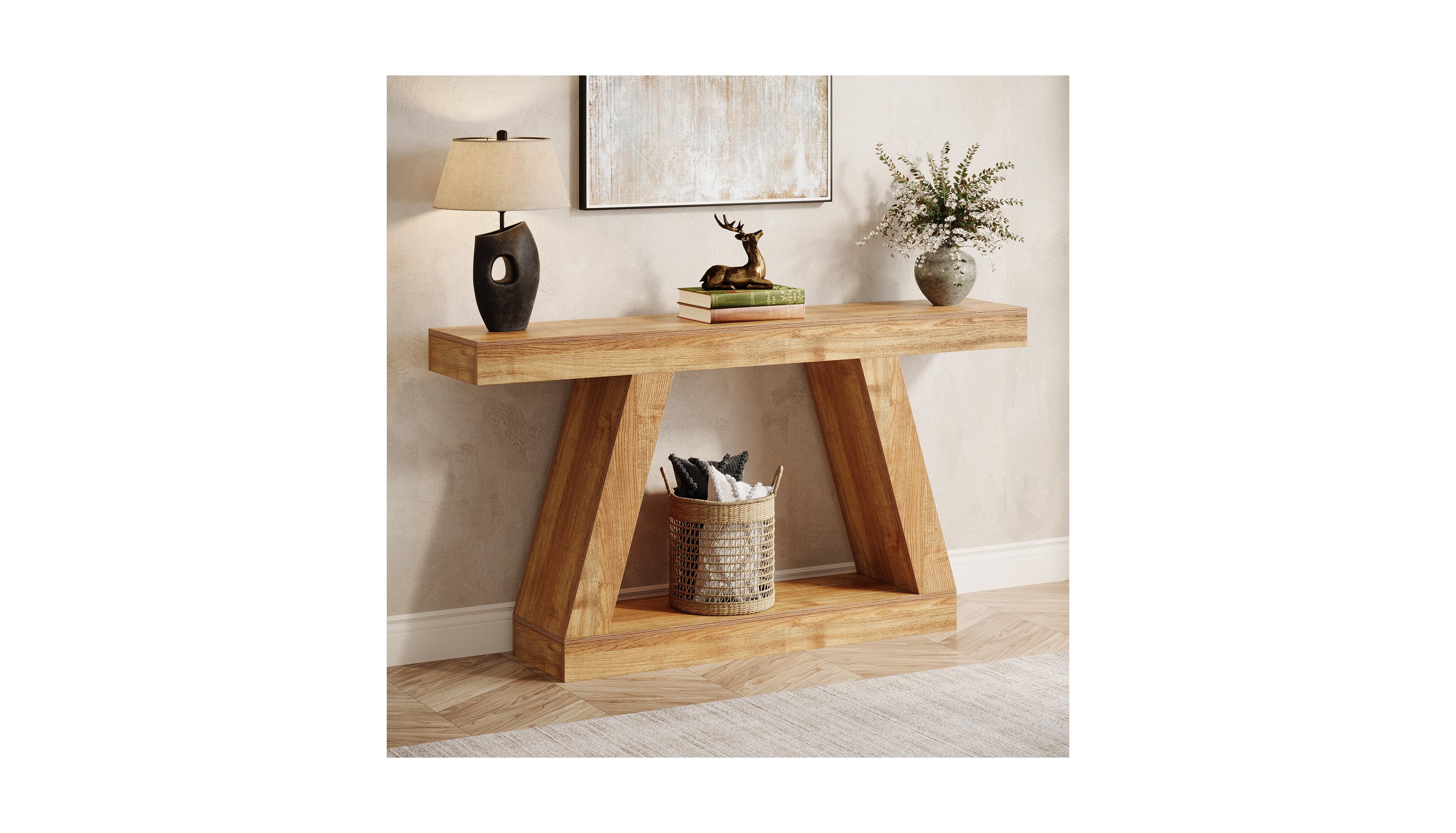 Tribesigns 55" Farmhouse Console Table with Storage – Rustic Sofa Table