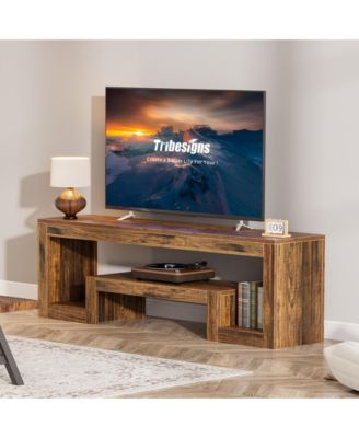 63-Inch TV Stand for 55/60/65/75-Inch TVs, Farmhouse Entertainment Center, Rustic Brown