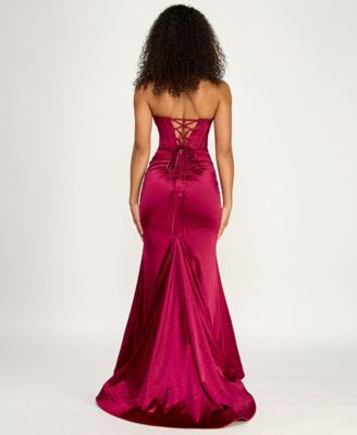 Juniors' Strapless Front Slit Dress