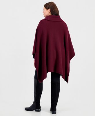 Women's Buckle-Trim Wool-Blend Sweater Poncho